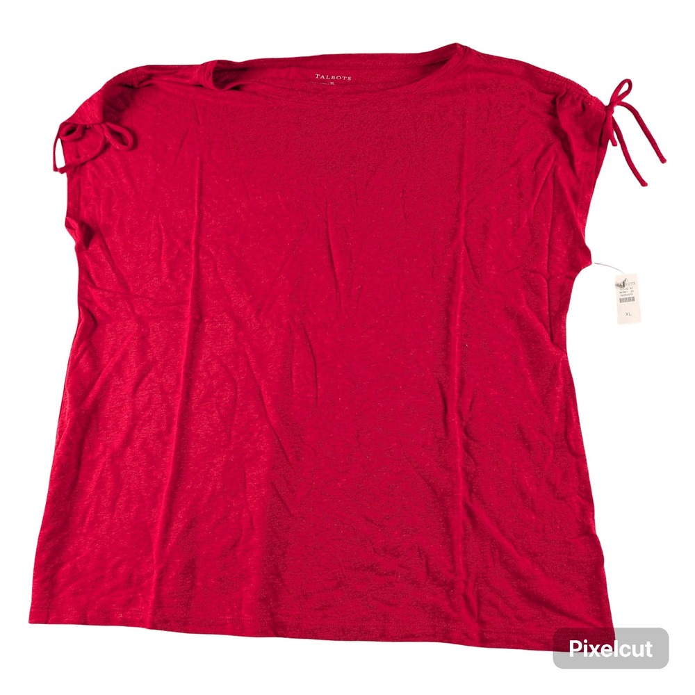 Talbots Red Linen Blend Tie Shoulder Boat Neck Top XL NWT